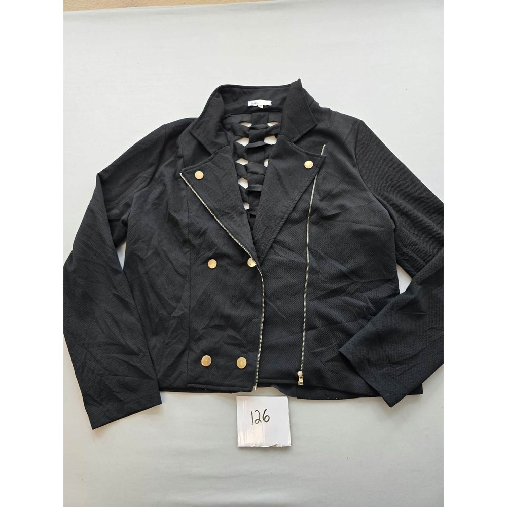 Toto Womens Black 3XL Plus Size Asymmetrical Zipper Lattice Back Moto Jacket